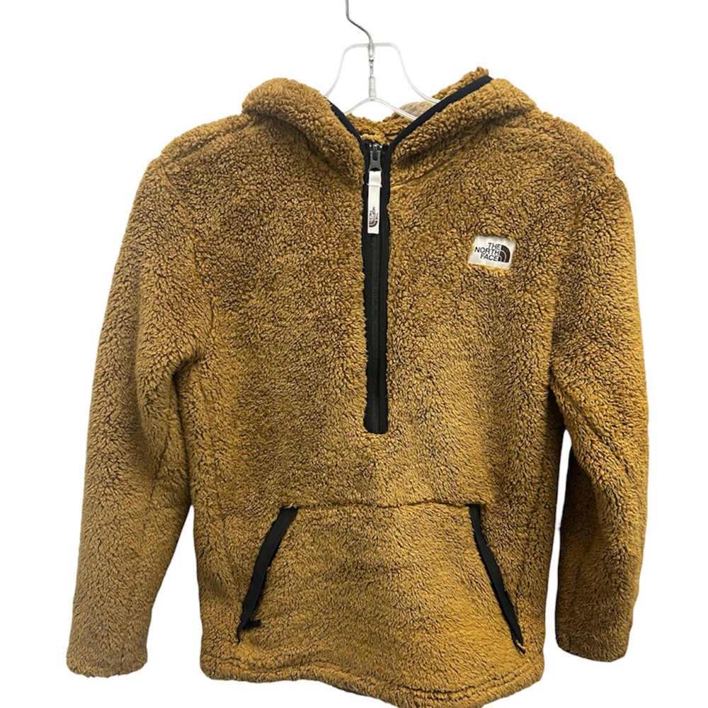 The North Face Campshire Teddy Brown Sherpa Half Zip Hooded Fleece Boys L 14/16 - Picture 2 of 10